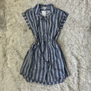 3/$25 Japna Blue And White High and Low Striped Button Front Tie Waist Dress